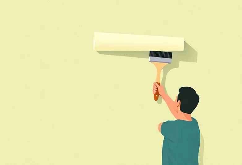 Pose de papier peint, rouleau et brosse à maroufler